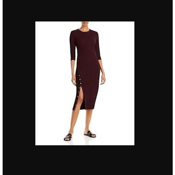Theory L0224629 Women's Sz M Merlot Side Slit Button Perry Knit Midi Dress $295+ - Picture 11 of 11